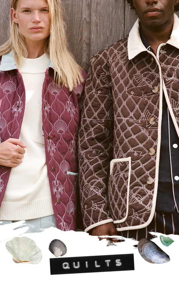 Quilts showing man and woman wearing Tombolo quilted jackets