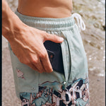 Close up of a male model showing zippered side pocket concealed on right side seam 