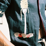 Close up of the embroidered fork with spaghetti
