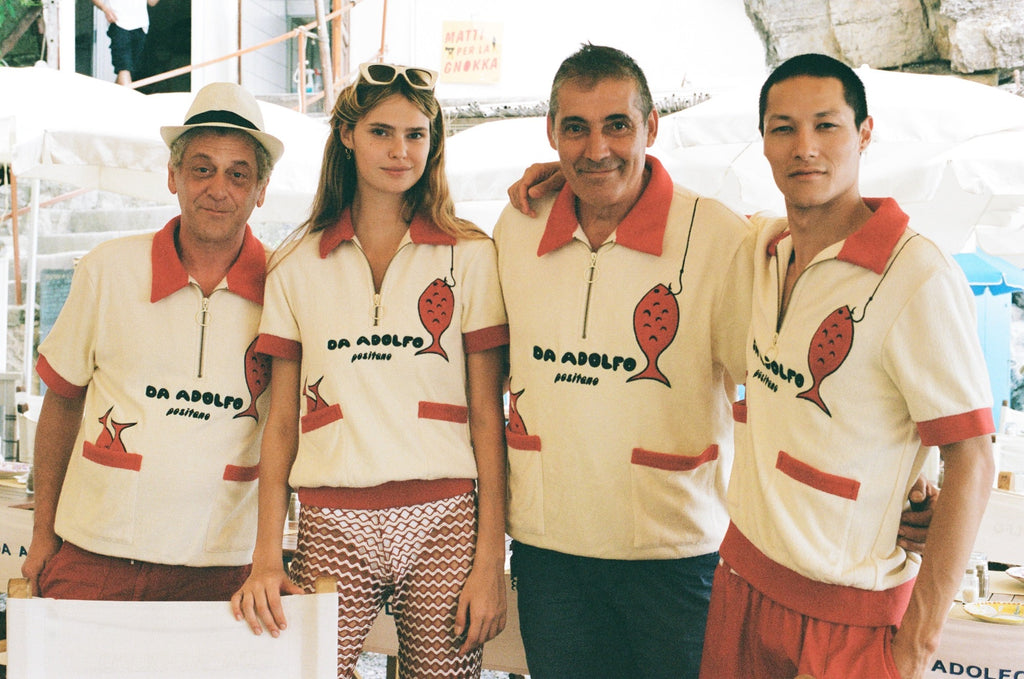 Group shot of models wearing the matching Da Adolfo shirt