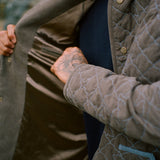 Man touches interior lining of jacket