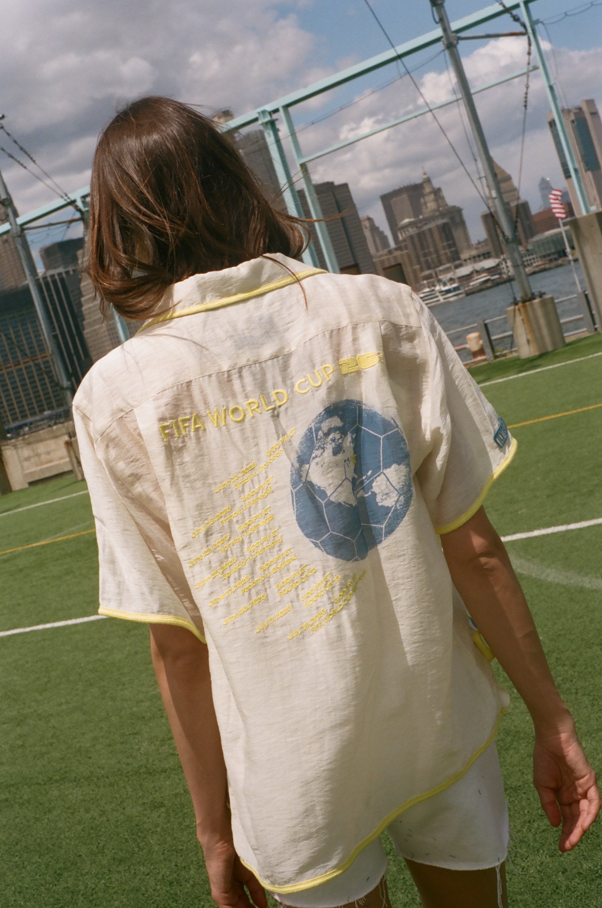 Back of beige camp collar FIFA World Cup shirt.