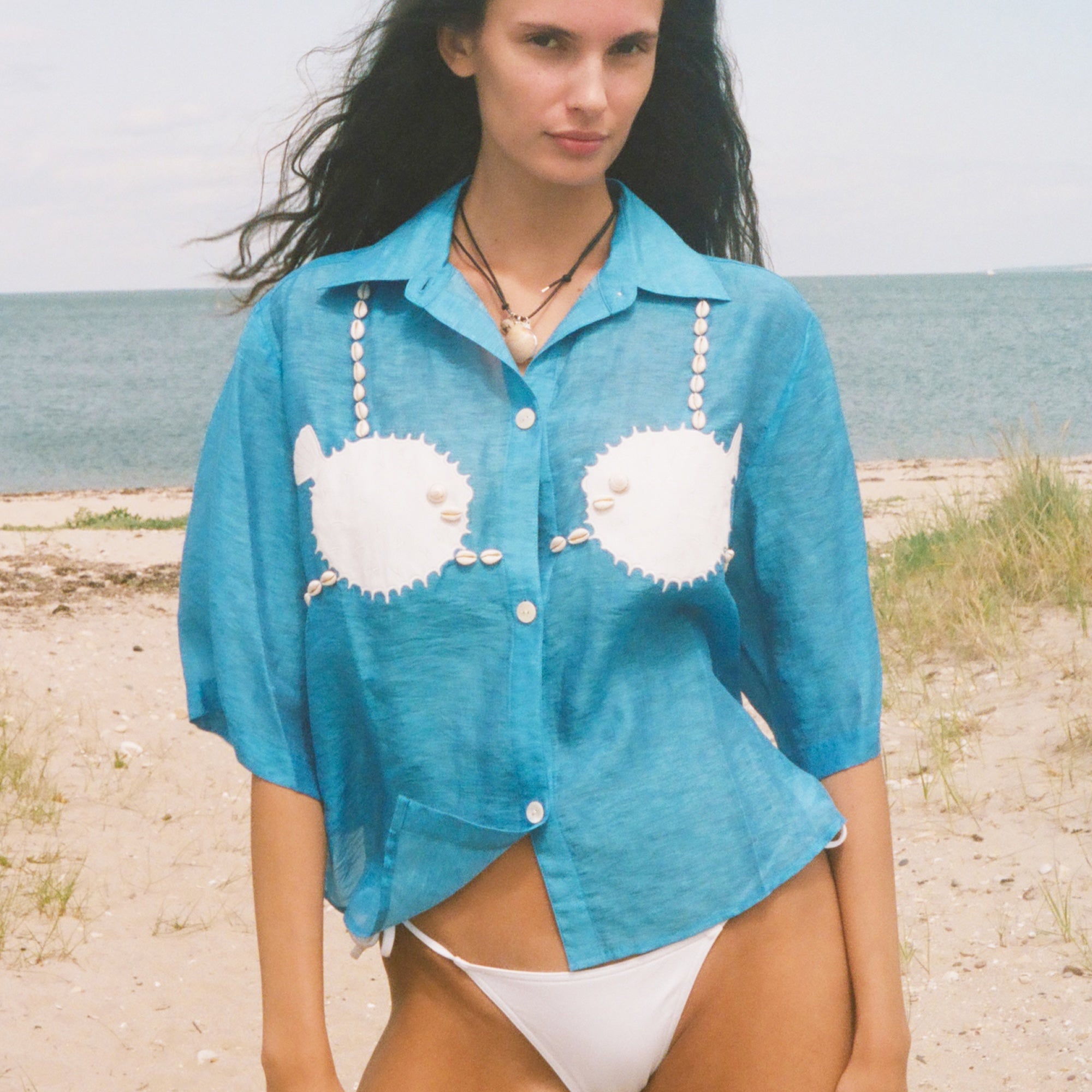‘Puff-Up Bra’ ~ Relaxed Crop Cut (Blue)