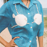 ‘Puff-Up Bra’ ~ Relaxed Crop Cut (Blue)
