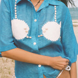 ‘Puff-Up Bra’ ~ Relaxed Crop Cut (Blue)