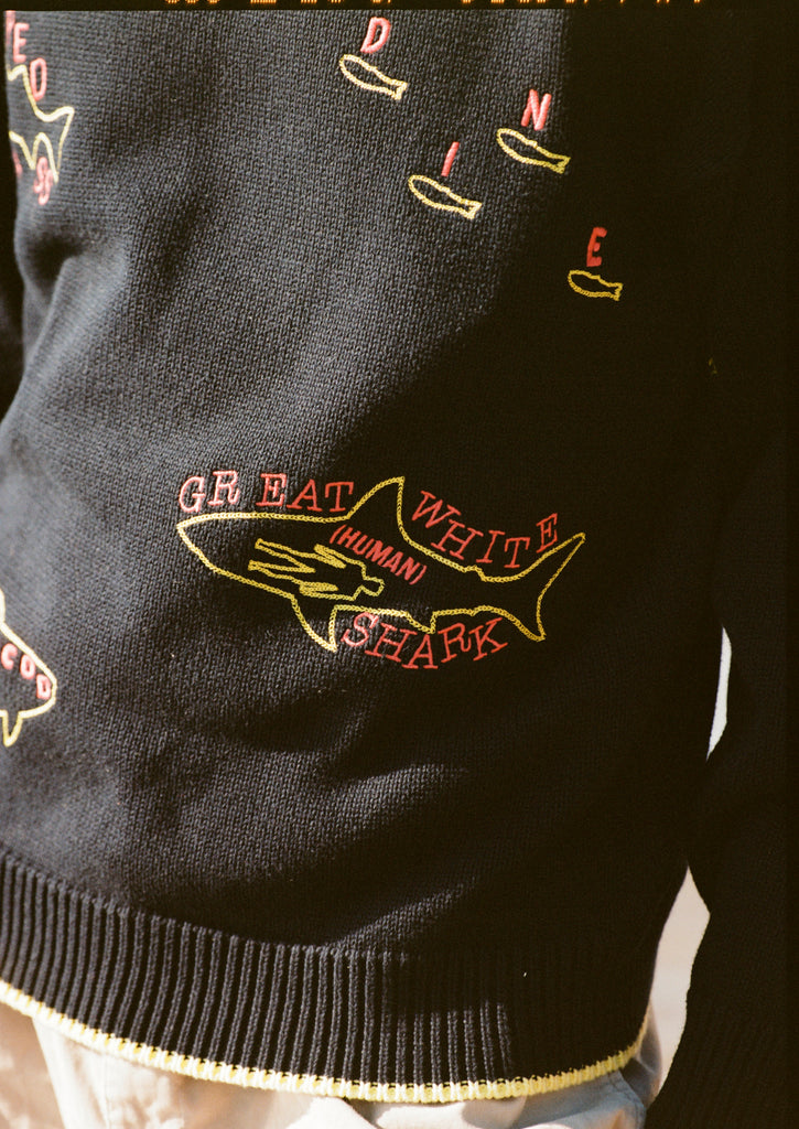 Detail shot of the "Great White Shark" with a "Human" on the inside. 