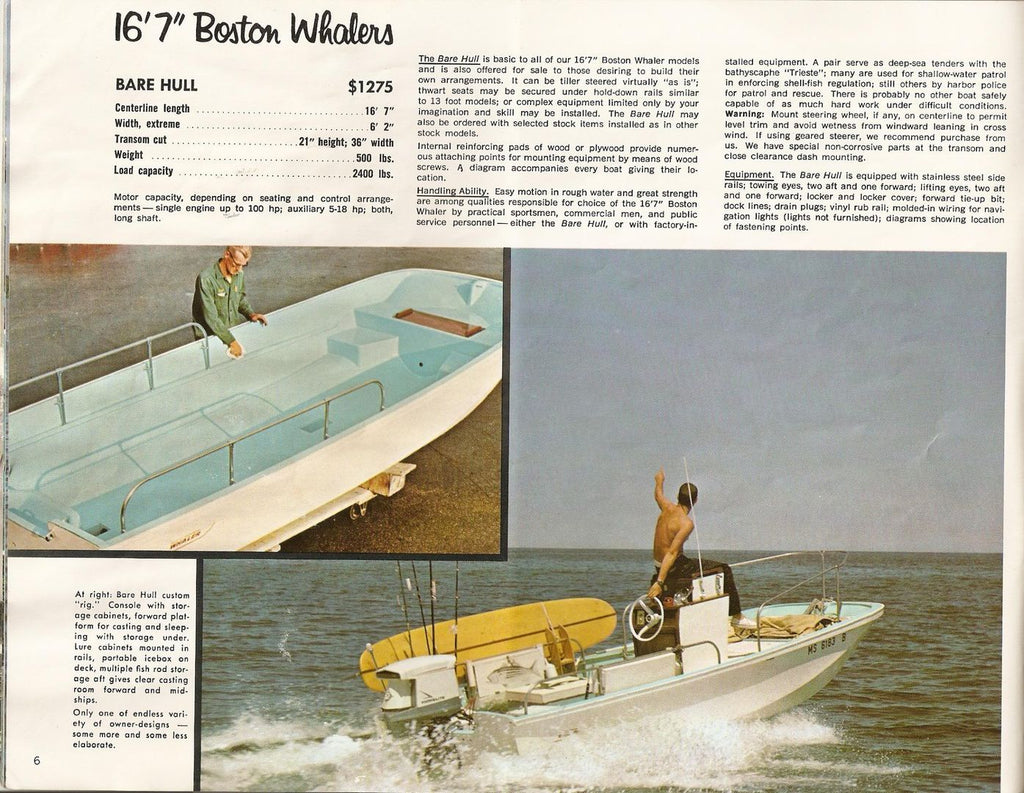 Advertisement for 16'7" Boston Whalers boat with images of the boat and pricing information.