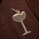 Close up of the Espresso Martini design on the cabana shirt.