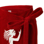 Close-up of wrap-tie skirt. 