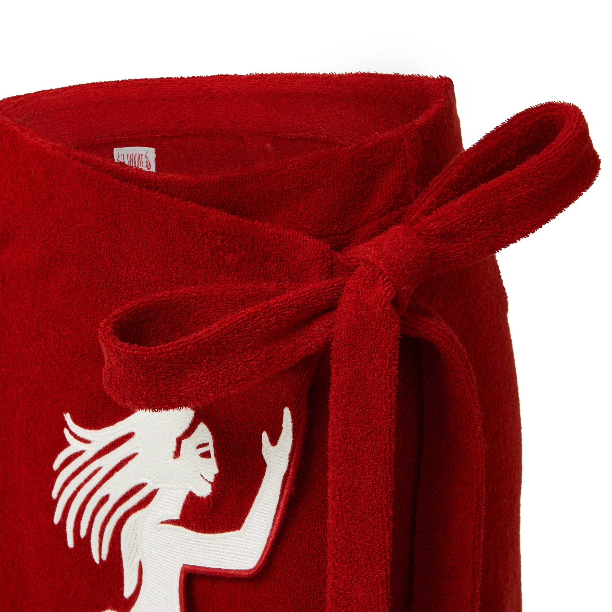 Close-up of wrap-tie skirt. 
