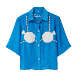 ‘Puff-Up Bra’ ~ Relaxed Crop Cut (Blue)