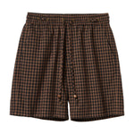 Brown plaid shorts on a white background