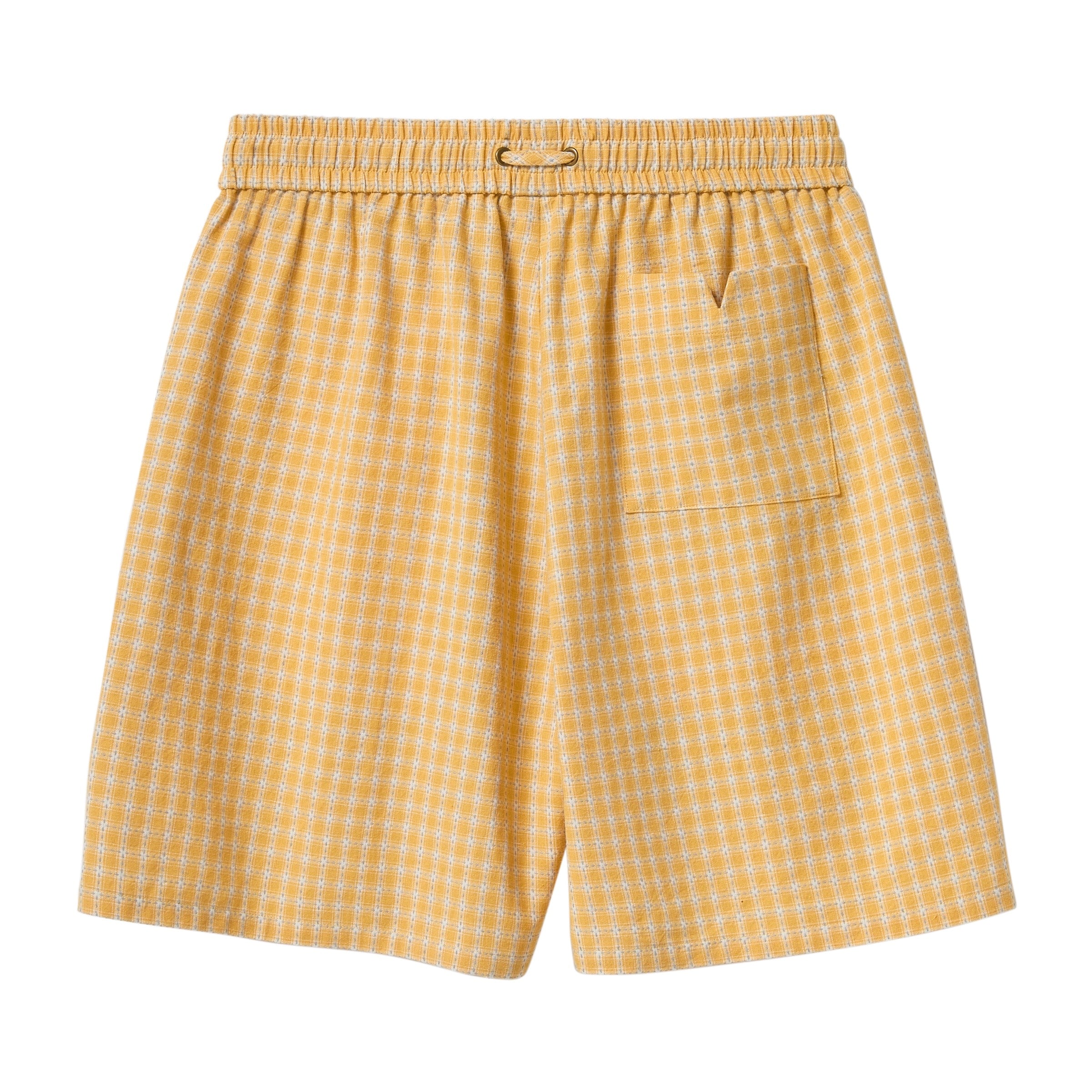 Yellow checkered shorts on a white background