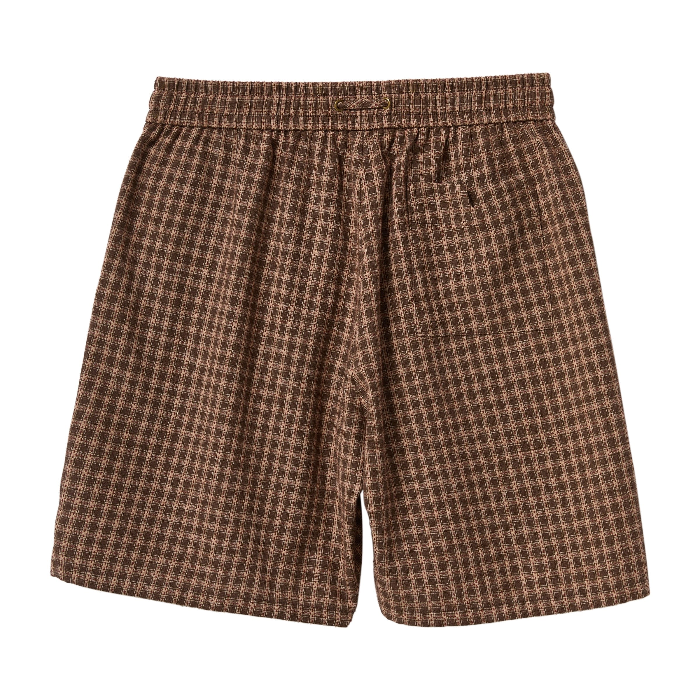 Brown checkered shorts on a white background