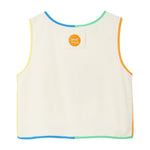 White tank top with colorful trim on a white background