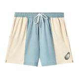 Emboridered oyster swim trunks in light blue and cream on white backdrop