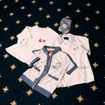 Image of all four 'Explorer's Club' x Tombolo items, featuring a Terry Tee, a Field Uniform, a TerryCloth Cabana and a Souvenir Cap.