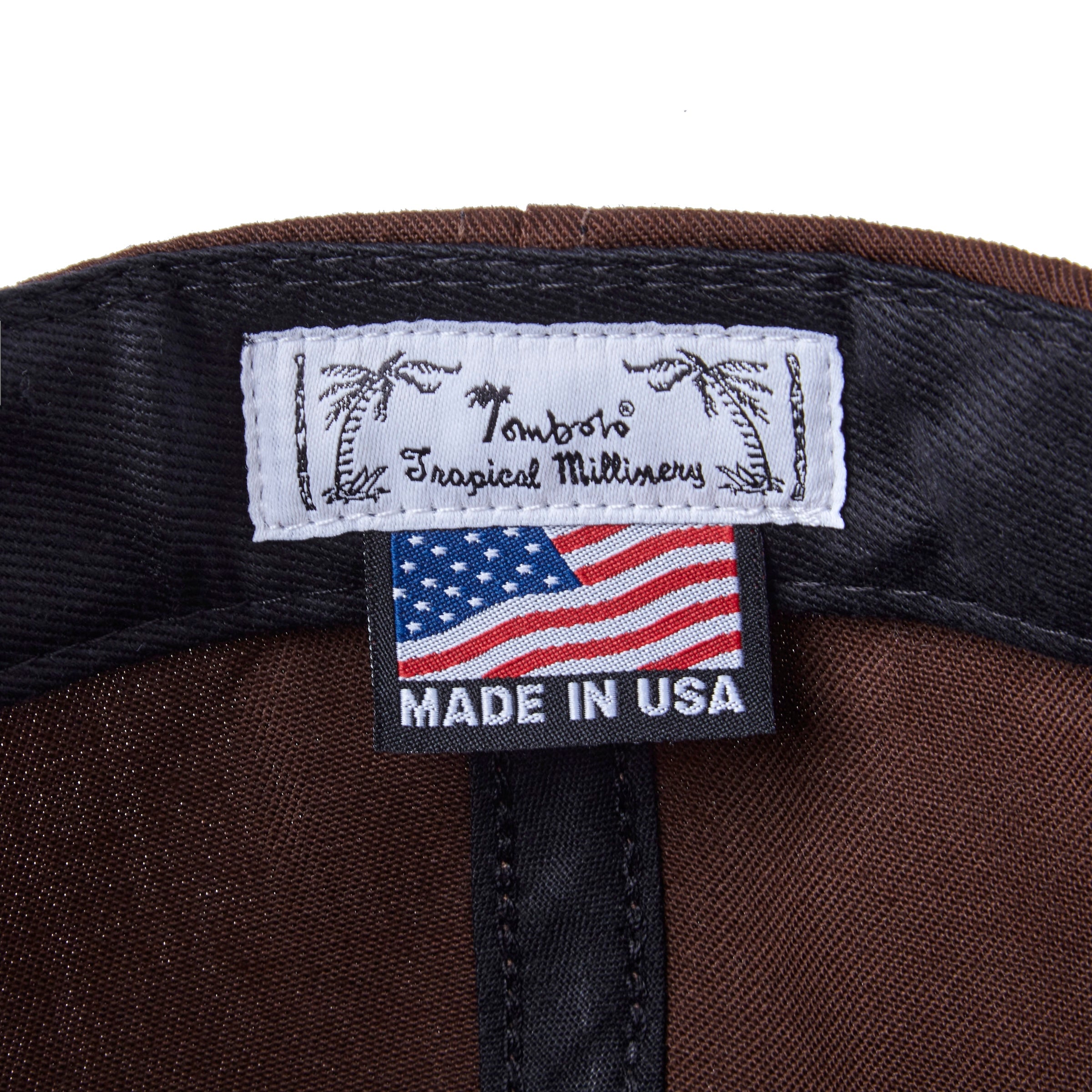 Close-up of the hat's interior label. 