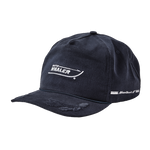 Side view of Boston Whaler Hat, and the side features the text “Montauk 17” flanked by two white stripes.