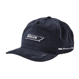 Side view of Boston Whaler Hat, and the side features the text “Montauk 17” flanked by two white stripes.