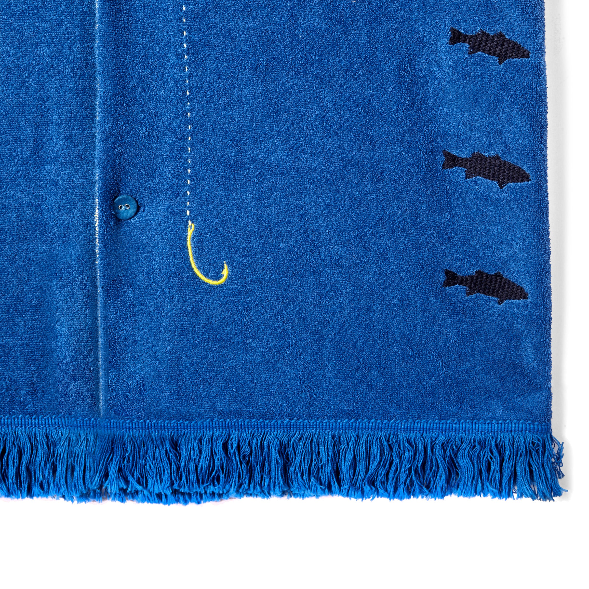 Close-up product image of the pick-stitched fishing line with embroidered hook.