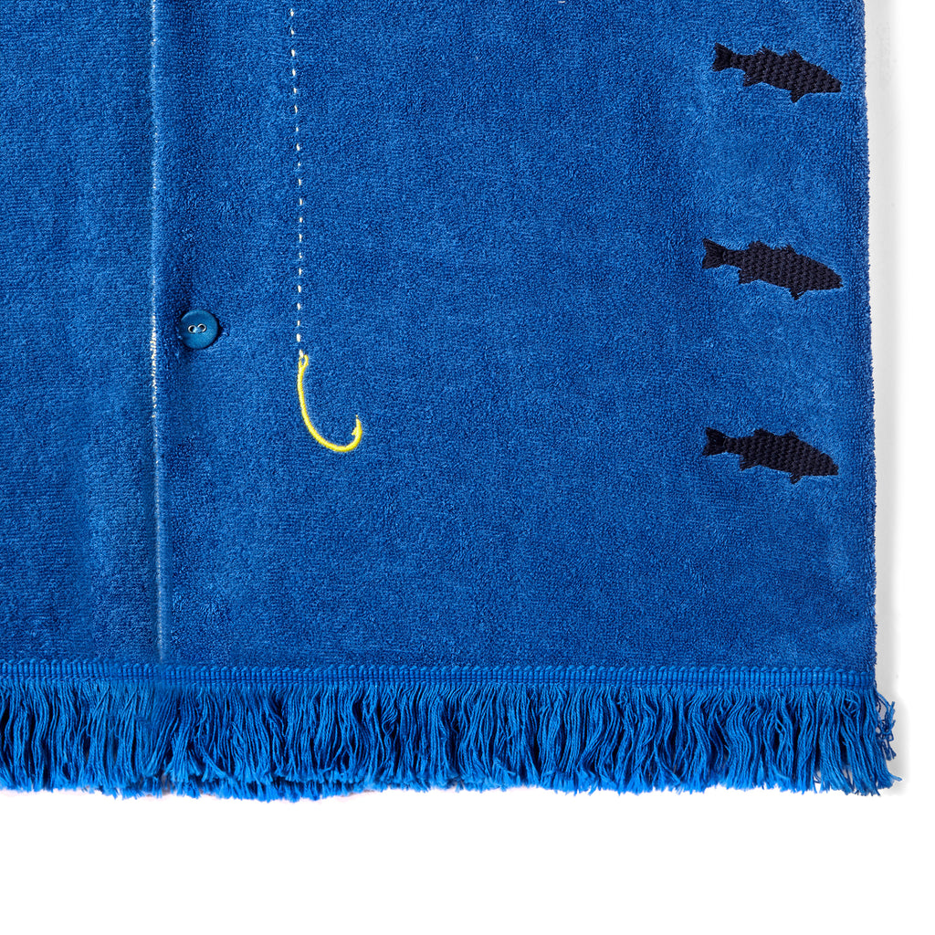 Close-up product image of the pick-stitched fishing line with embroidered hook.