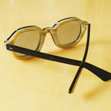 interior close up of thick framed sunglasses