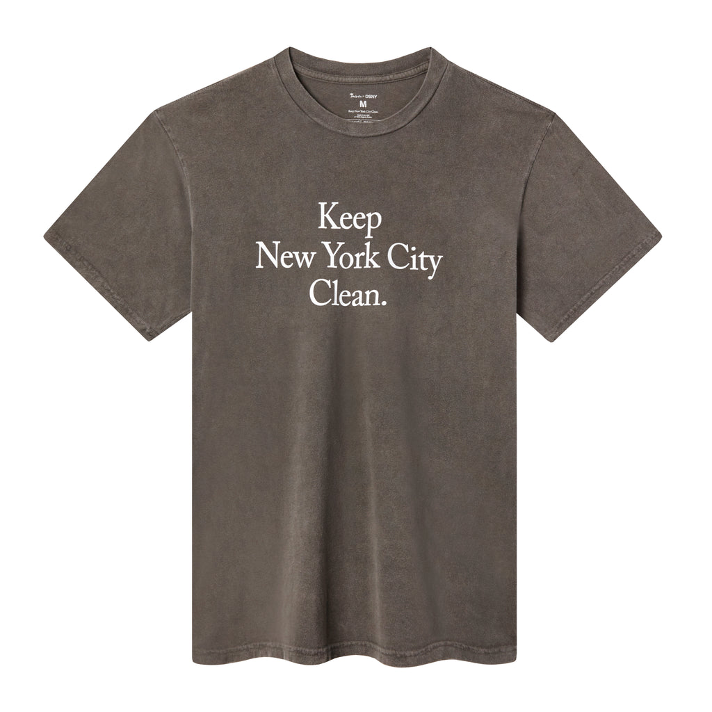 front of gray Tombolo x DSNY short sleeve tee. Tee shirt reads 'Keep New York City Clean'  