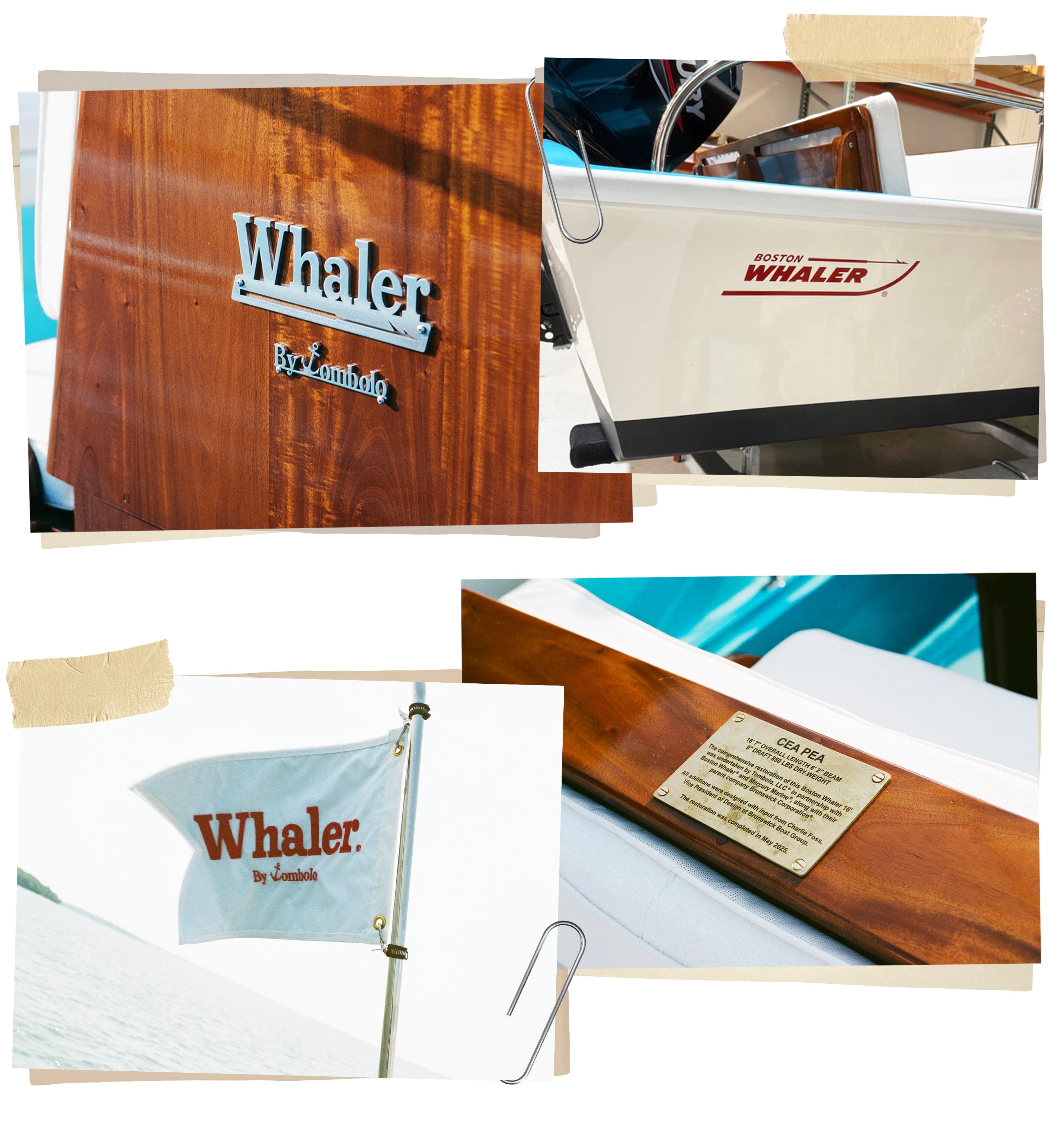 Collage of Whaler by Tombolo finishing touches on the boat. 