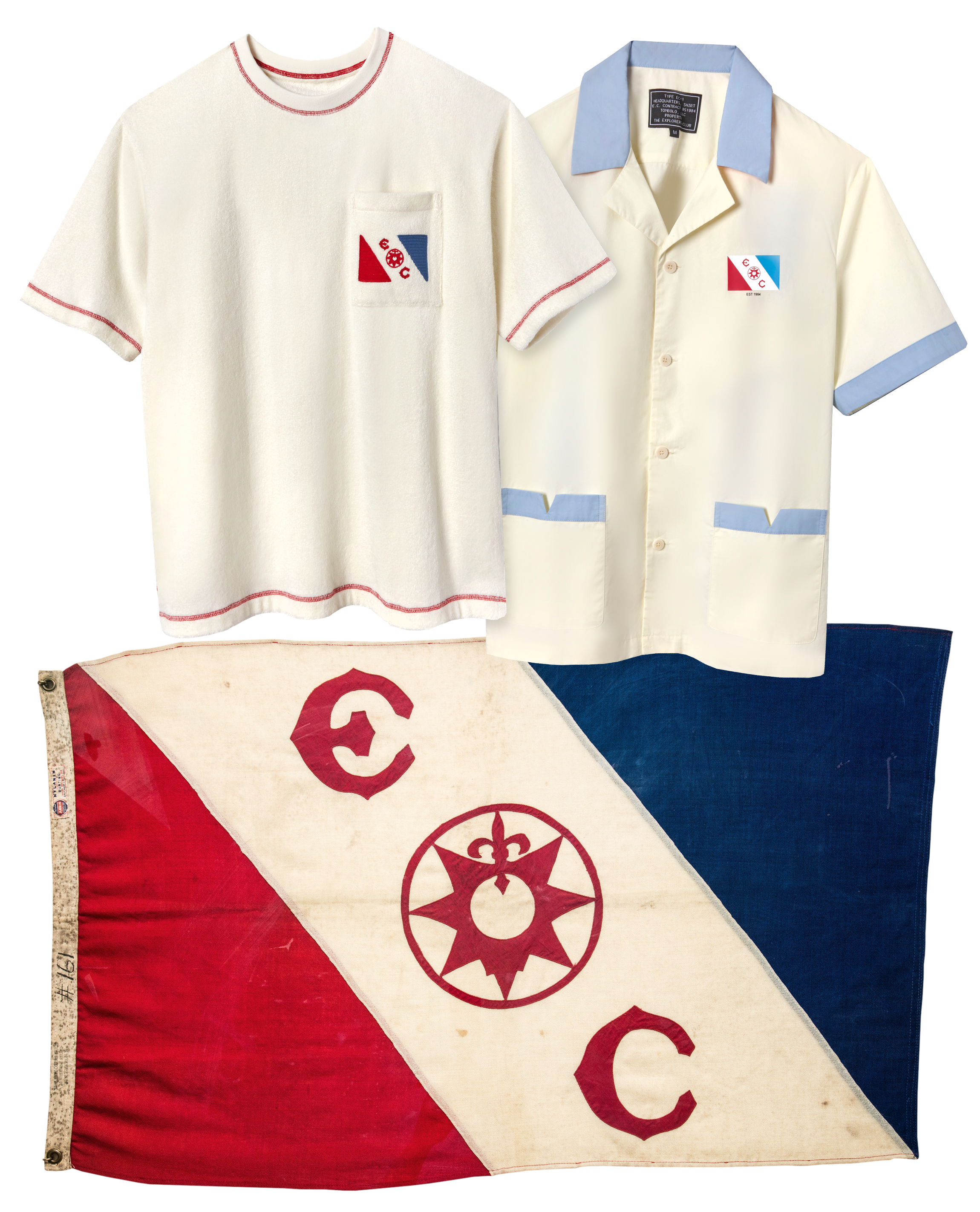 Explorer's Club Flag, plus two items from the EC x Tombolo collab.
