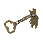 back view of the bottle opener showing a phone number