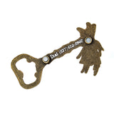 back view of the bottle opener showing a phone number