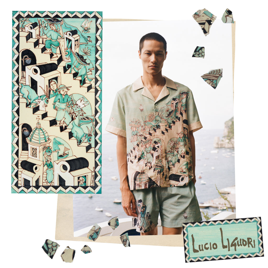 Lucio Liguori shirt alongside Tiel mosaic original artwork