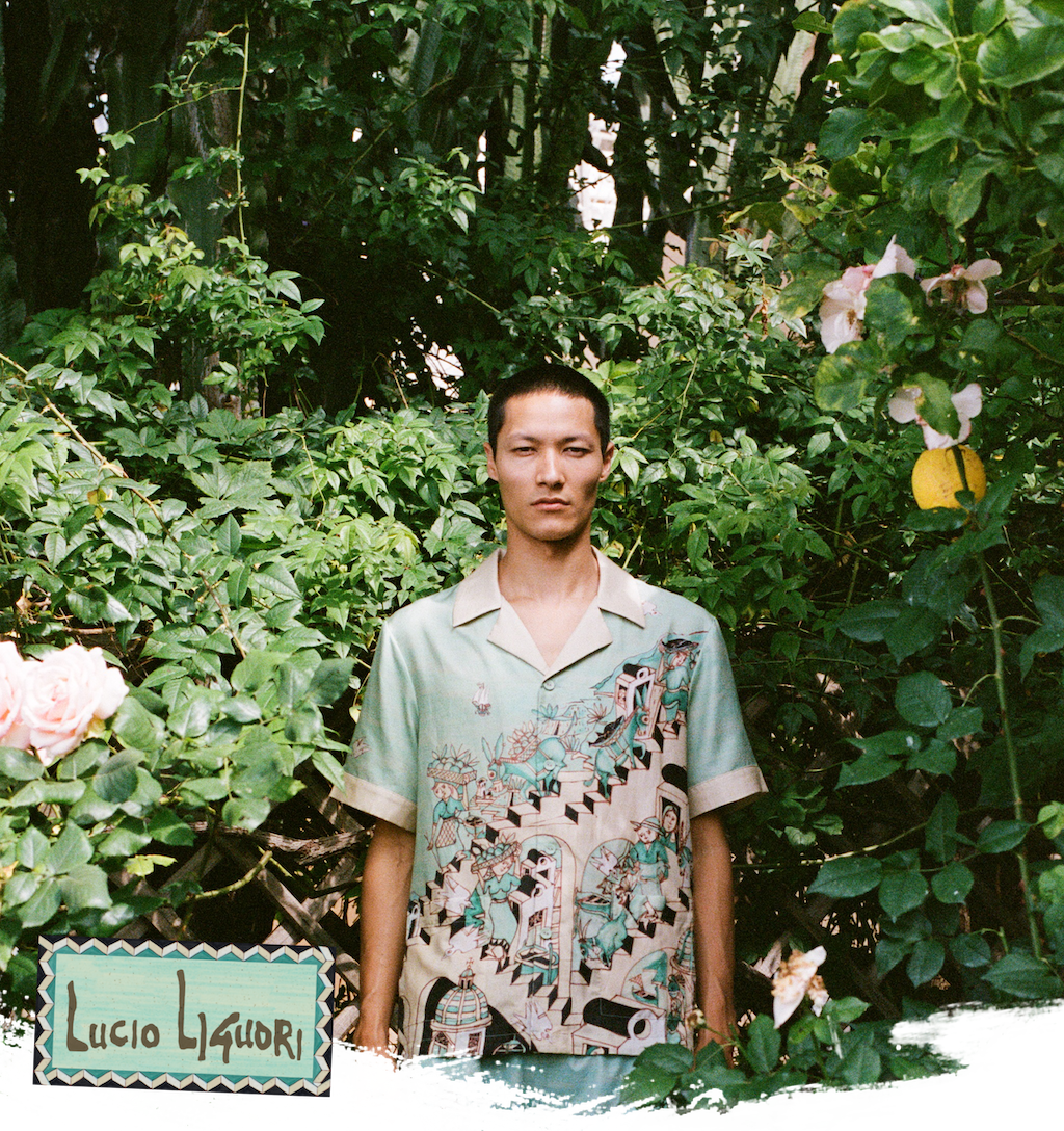 Lucio Liguori Banner showing model wearing Tombolo made shirt