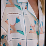 Close up of wesselman design on shirt