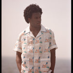 Man wearing stitched wesselman shirts