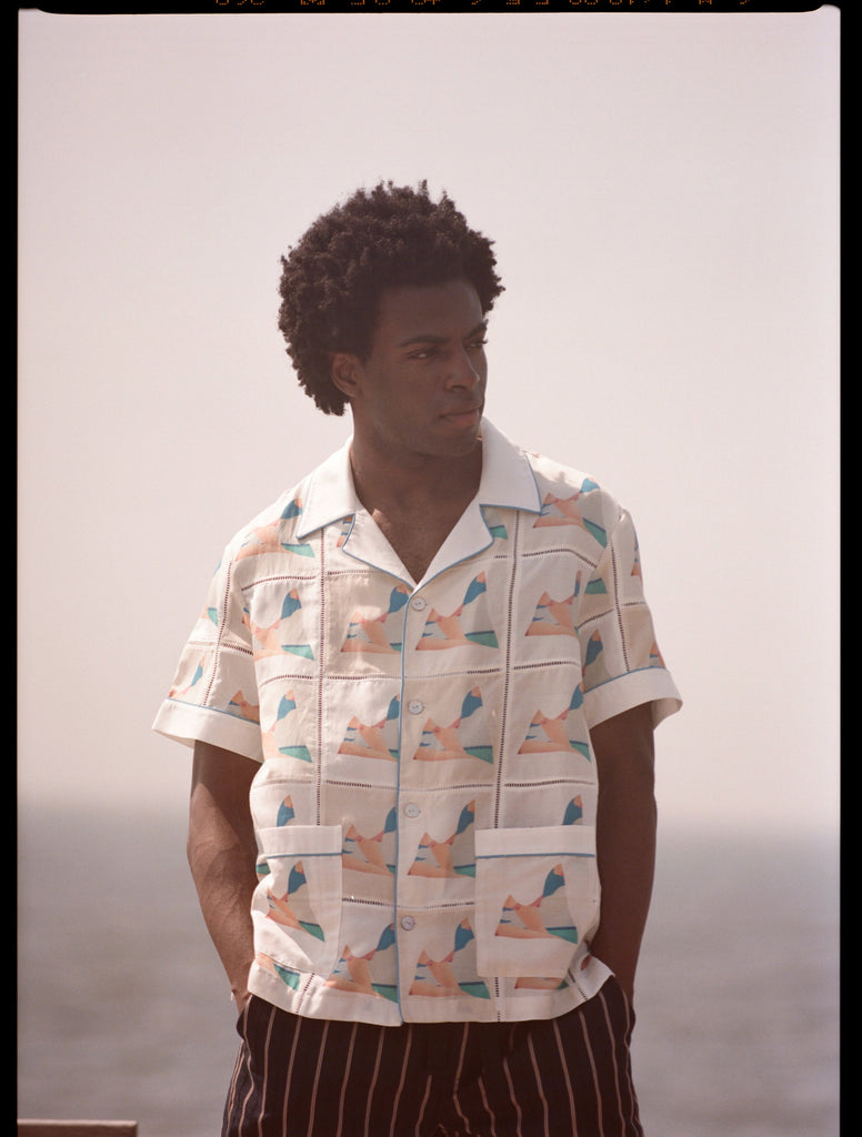 Man wearing stitched wesselman shirts