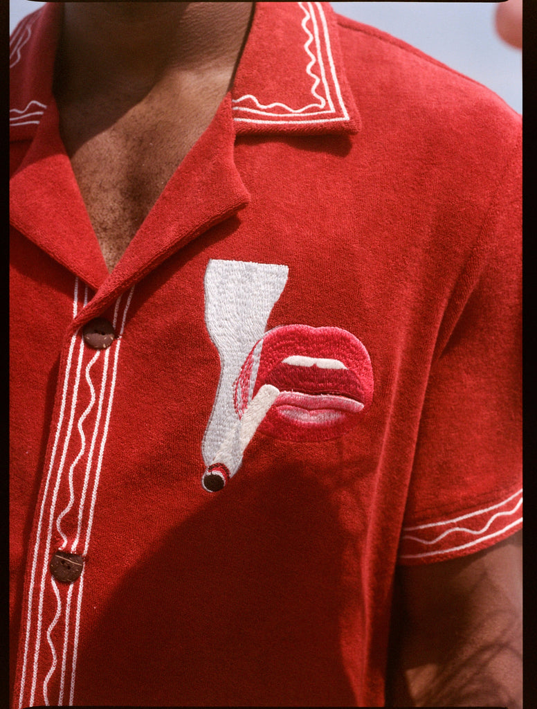 Close up of shirt chest area showing motif