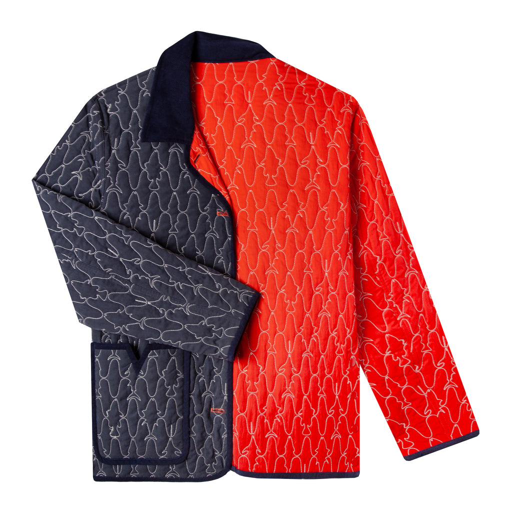 Reversible jacket showing both sides and colorways