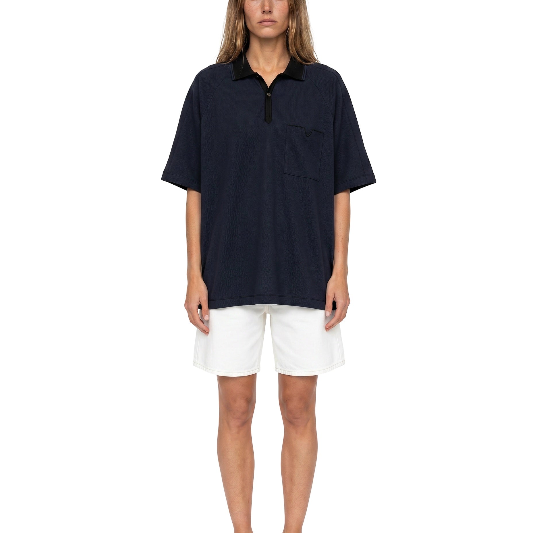 Raglan Mesh Polo (Navy)