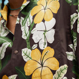 Close up image of the "Night Bloom" long-sleeve shirt that emphasizes the signature Tombolo "V" chest pocket.