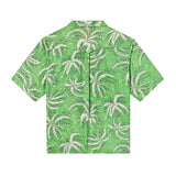 Backwards-facing product image of 'Palm Fronds (green)' that showcases the repeating Palm frond pattern in addition to an arched open yolk over interior mesh for added ventilation that's secured with a single button at center back over box pleat.