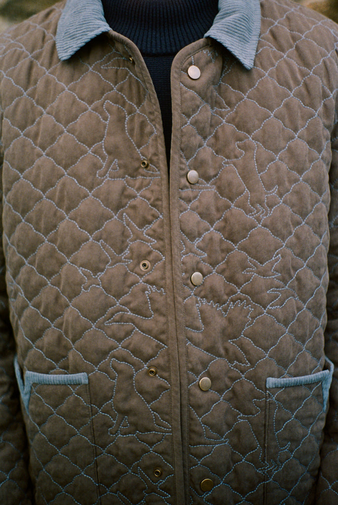 Close up of unbuttoned quilted jacket
