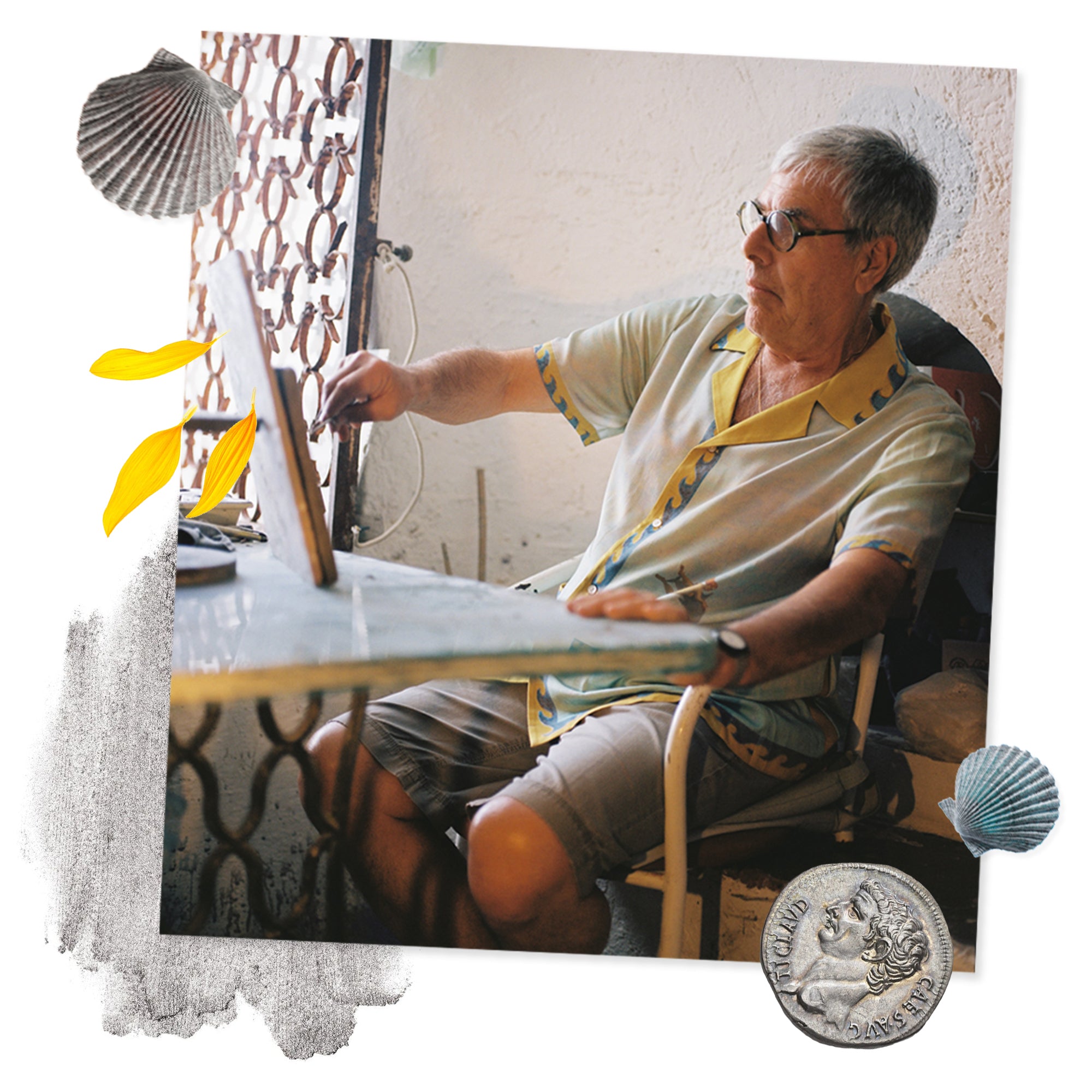 Sandulli painting in his studio