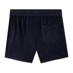 Backwards-facing product image of the 'Standard Issue' Cabana Shorts (Midnight Blue) that showcases the signature Tombolo 'V' Slit on the backpocket.