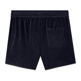 Backwards-facing product image of the 'Standard Issue' Cabana Shorts (Midnight Blue) that showcases the signature Tombolo 'V' Slit on the backpocket.