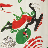 Colorful illustration of a person in a red outfit drinking wine.