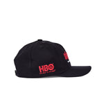 'The Sopranos' 25th Anniversary 5-Panel Souvenir Cap with HBO Logo in red text and the words "It's not TV. It's HBO" also written in red lettering below.