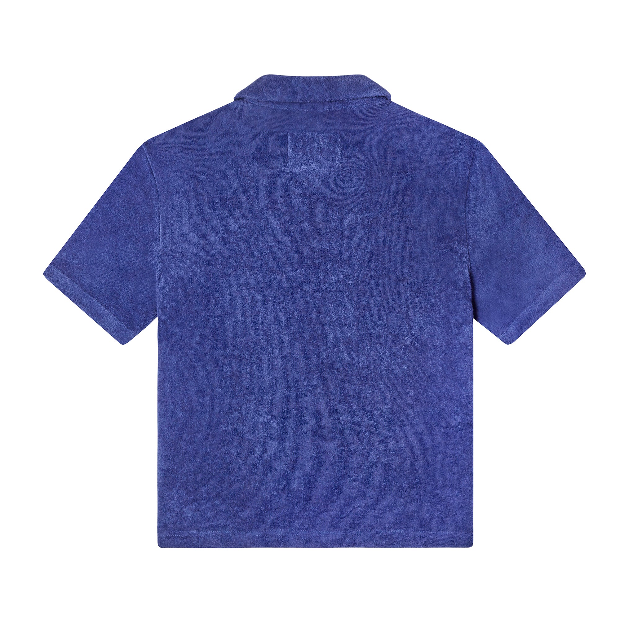 Backwards-facing product image of 'The Sopranos' Vesuvio Cabana ~ Crop Cut that features an all blue terrycloth back with no design.