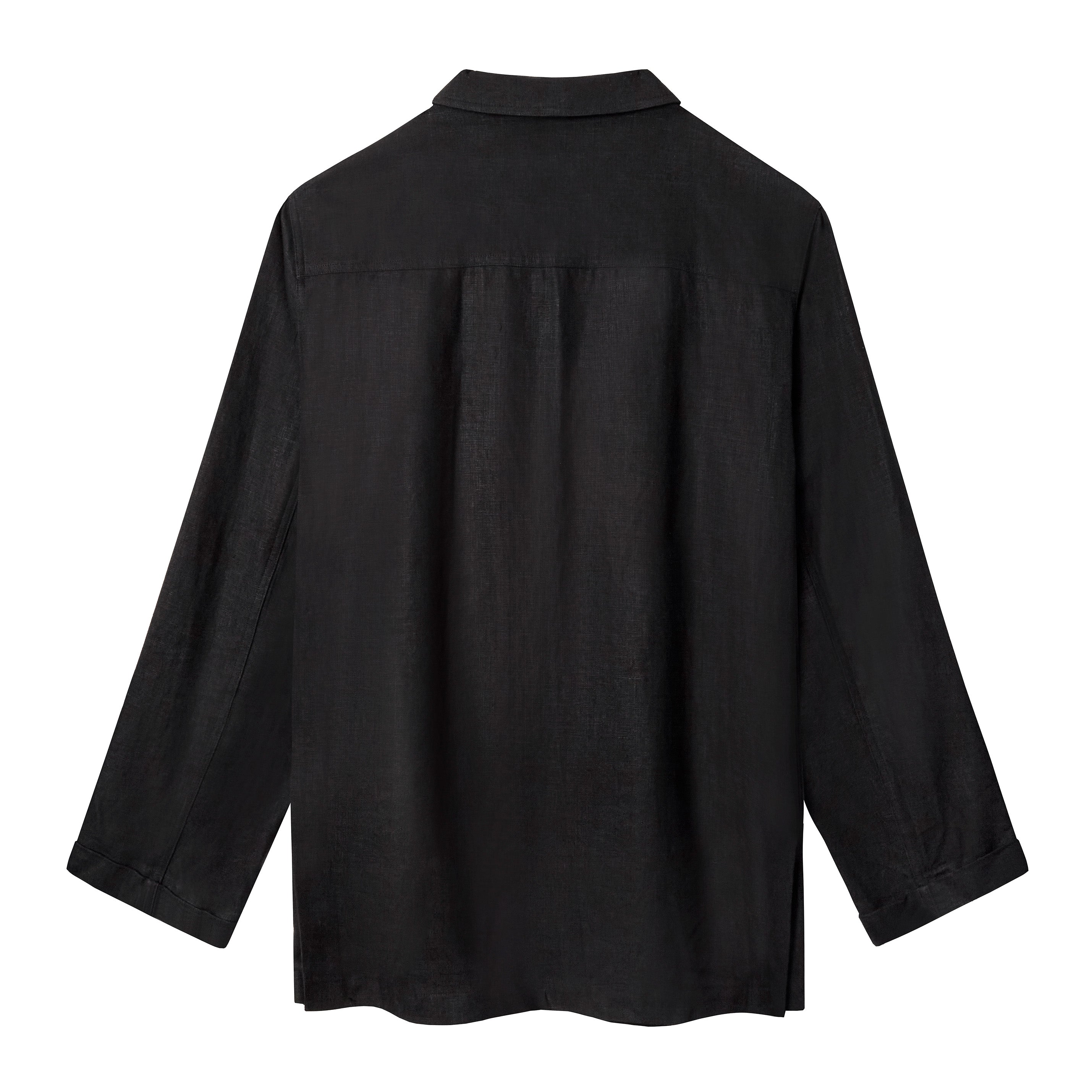 Backside of Black Linen Tuxedo Jacket.